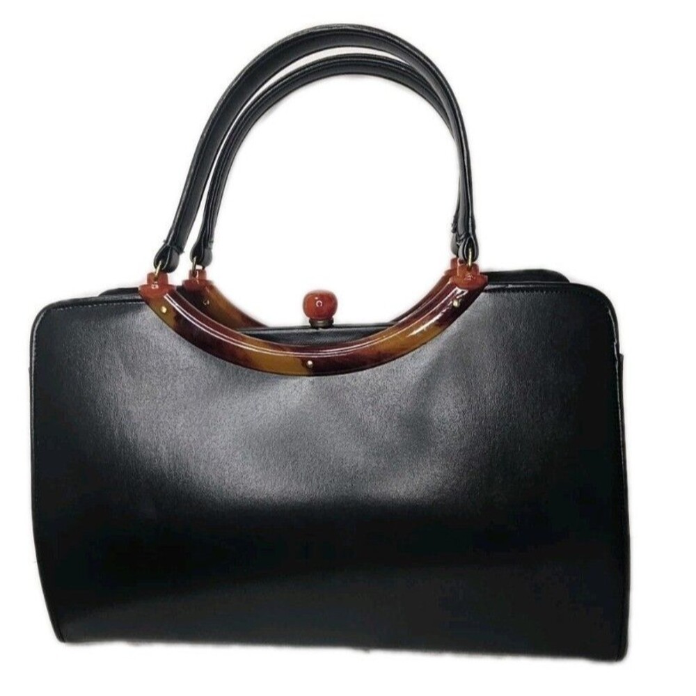 Vintage Garay Lucite Handle Handbag Black Purse Mid Century 1960s Bag